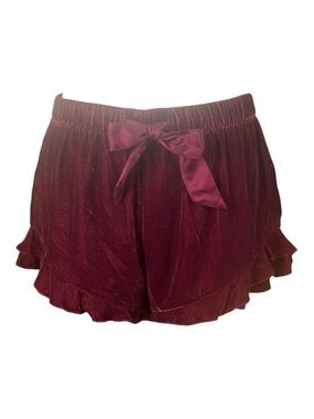 Victoria's Secret Burgundy Velvet Ruffle Hem Sleep Shorts Loungewear Medium